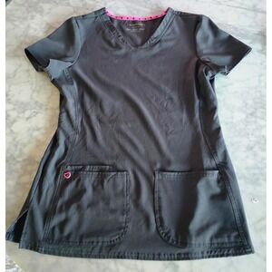 Heartsoul Break On Through V-Neck Scrub Top Pewter Gray Pink Trim 20710 Small